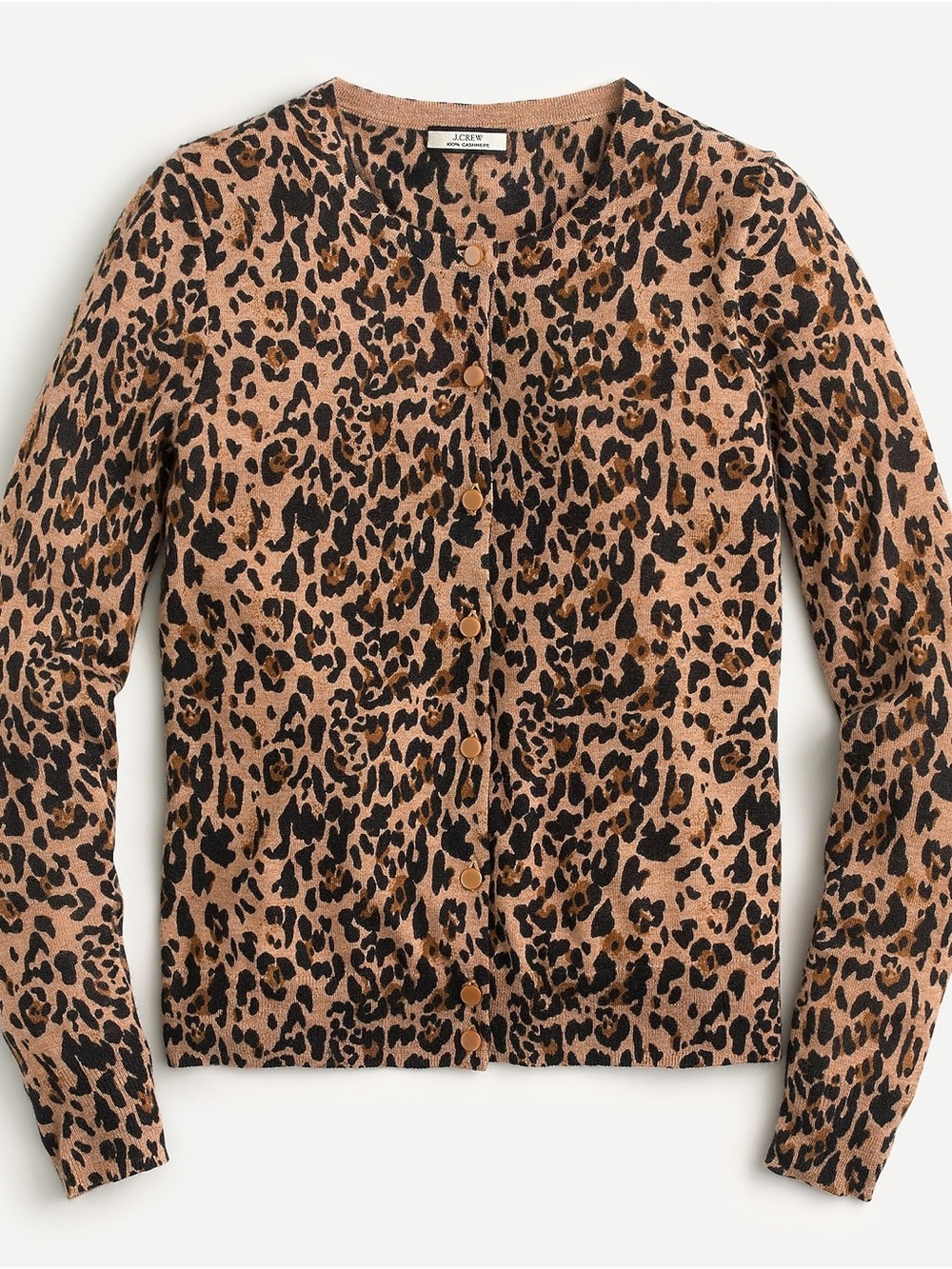 J. Crew 100% Cashmere Leopard Print Button-Front Cardigan - Brown/Black
